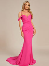 Simple Off Shoulder Wedding Dress with Strap Fish Tail Hemline #color_Hot Pink