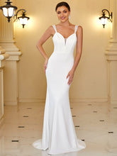 Sleeveless Applique Sweetheart Illusion Fishtail Bodycon Wedding Dress #color_White