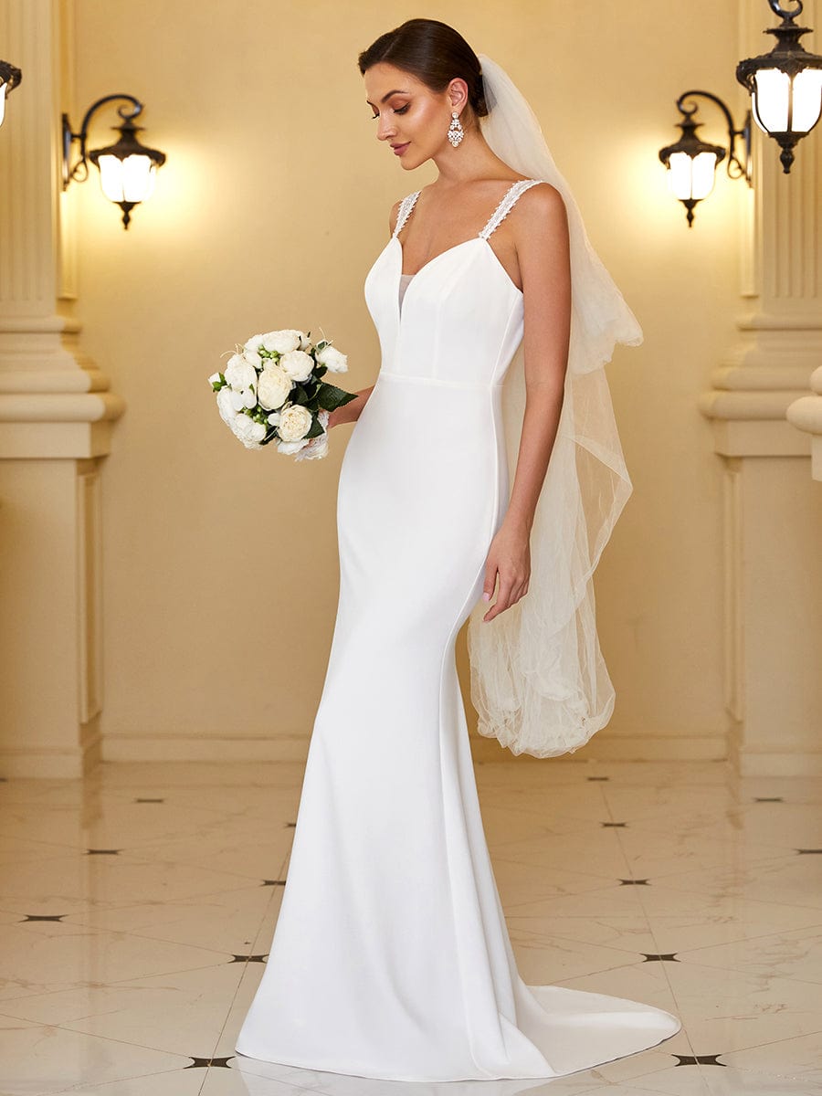 Sleeveless Applique Sweetheart Illusion Fishtail Bodycon Wedding Dress