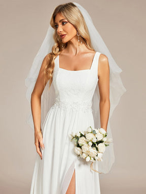 Minimalist Lace Applique Square Neckline Train Wedding Dress