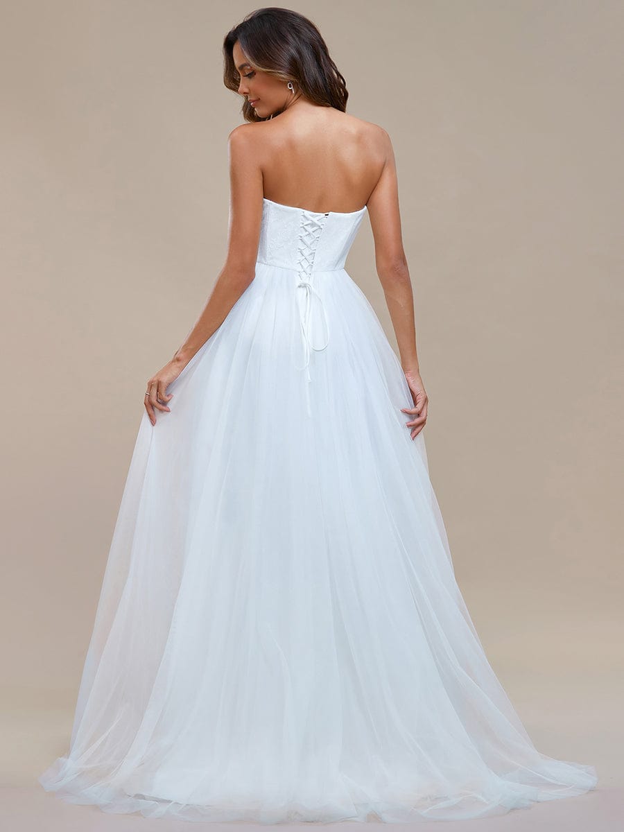 Graceful Strapless Sleeveless A-Line Wedding Dress #color_White
