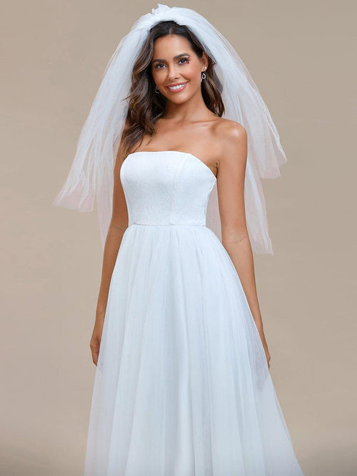 Glamorous Brown Strapless Sleeveless A-Line Wedding Dresses Gem Long With Pleats main image 1