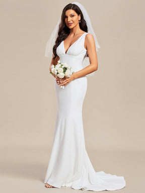 Deep V-Neck Sleeveless Embroidered Backless Mermaid Wedding Dress with Train