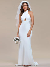 Sleeveless Halter Neck Backless Mermaid Wedding Dress #color_White