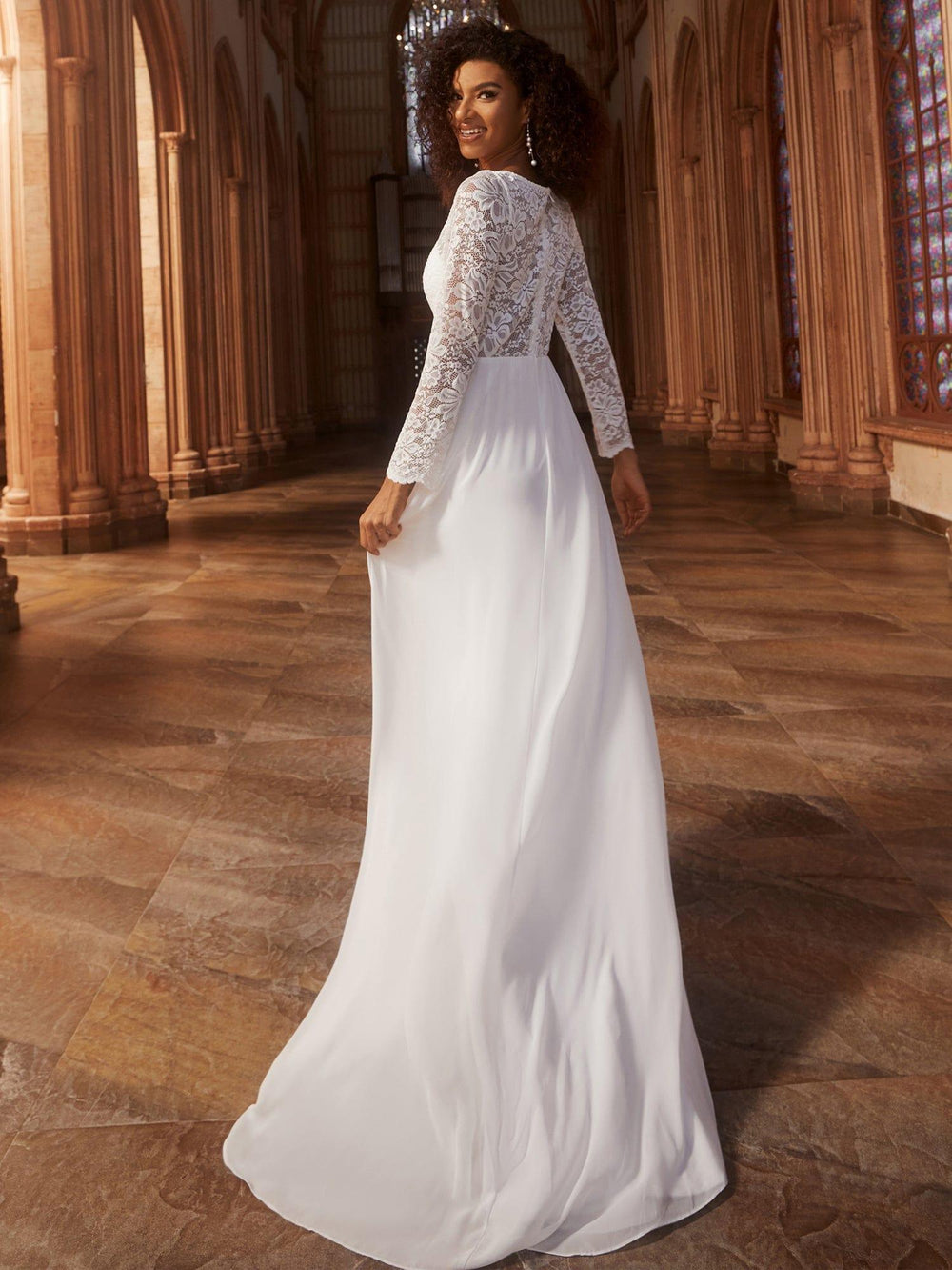 Chic Chiffon Ivory Wedding Dress A Line Lace Cheap Wedding Dress #ER153