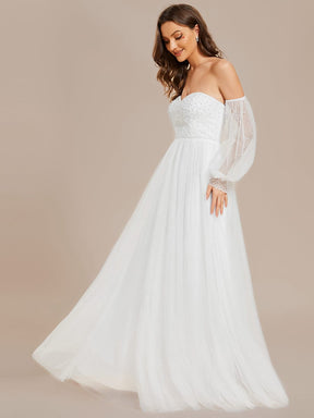 Pearl-Adorned Strapless Tulle Floor-Length Wedding Dress
