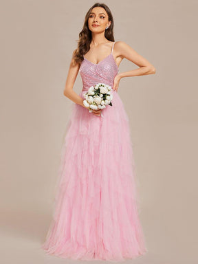 Sparkling V-Neck Spaghetti Straps Tulle Wedding Dress