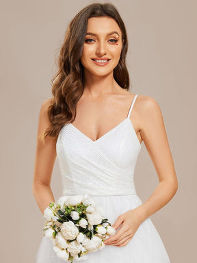 Sparkling V-Neck Spaghetti Straps Tulle Wedding Dress