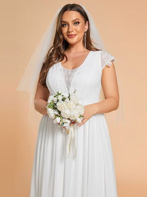 Plus Size V-Neck and Pleated Chiffon Wedding Dresses with Short Sleeves
