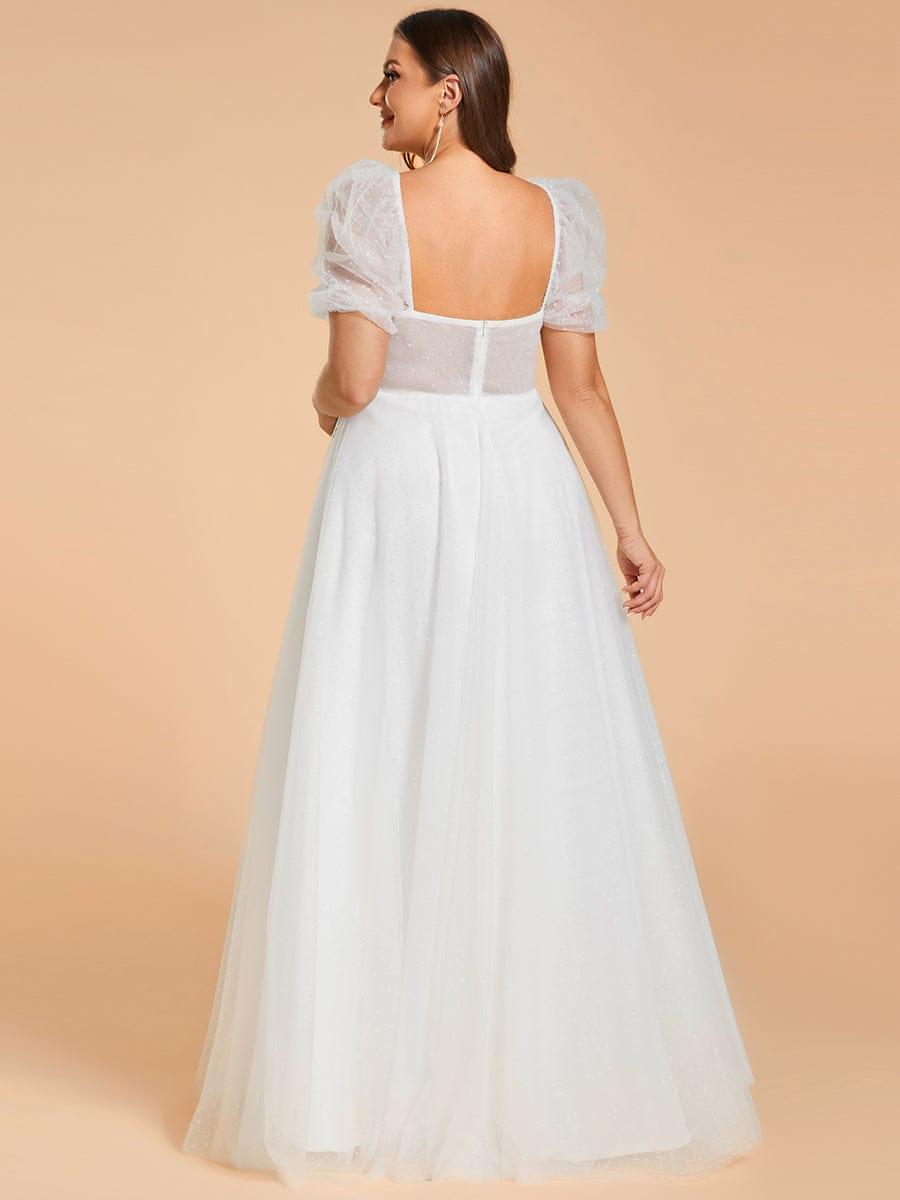 Plus Size Short-Sleeved A-Line Wedding Dress with Sweetheart #color_White