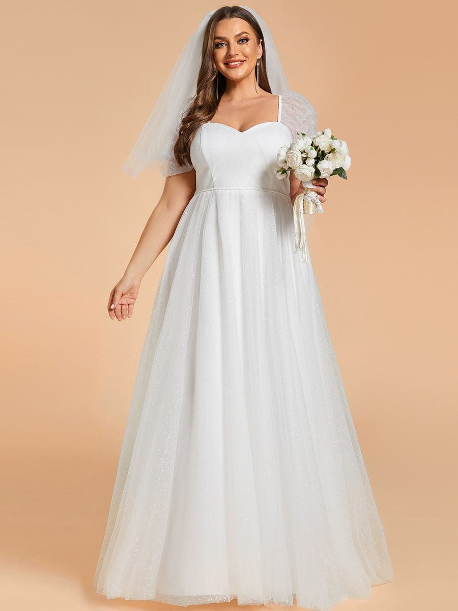 Plus Size Short-Sleeved A-Line Wedding Dress with Sweetheart #color_White