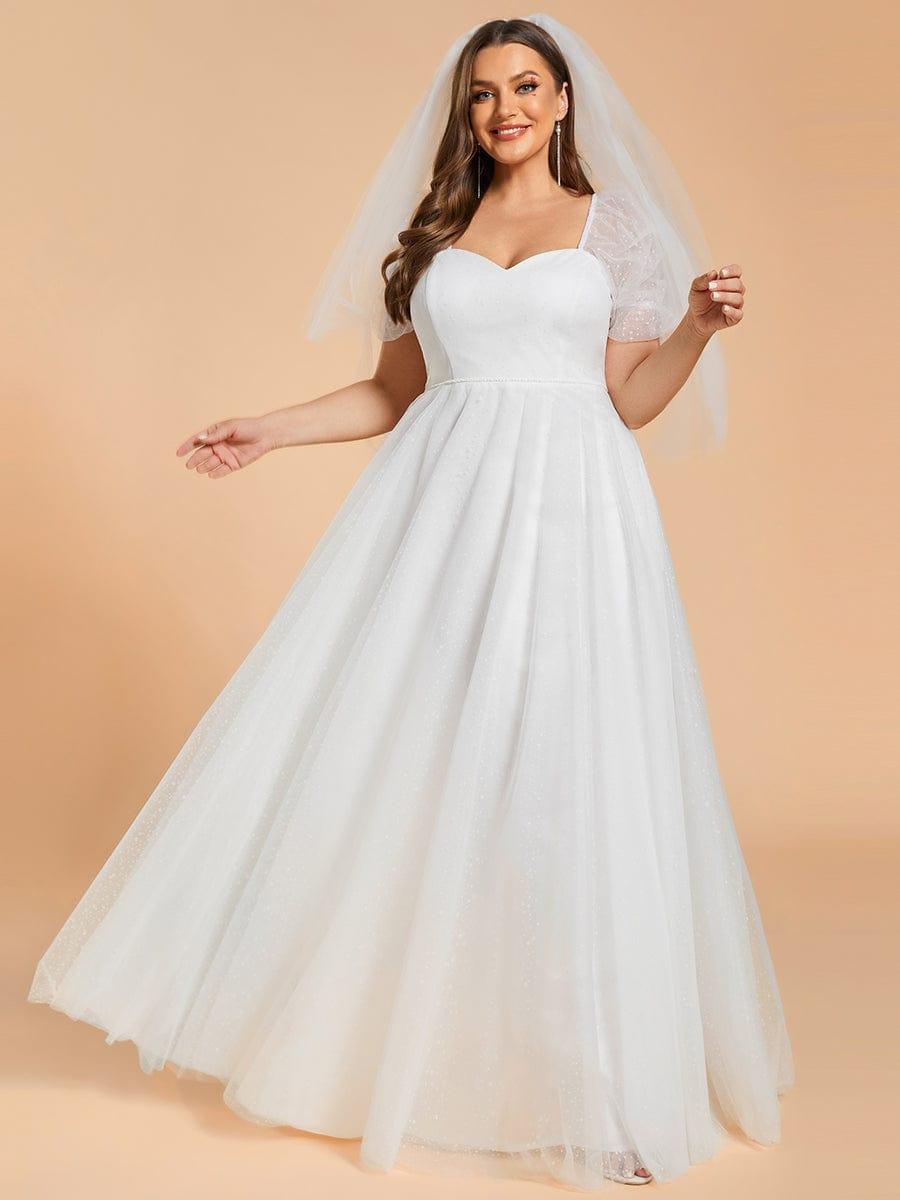 Plus Size Short-Sleeved A-Line Wedding Dress with Sweetheart