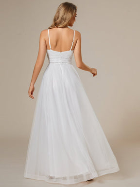 Classic Adjustable Spaghetti Strap Tulle Wedding Dress with Waist Paillette Chain