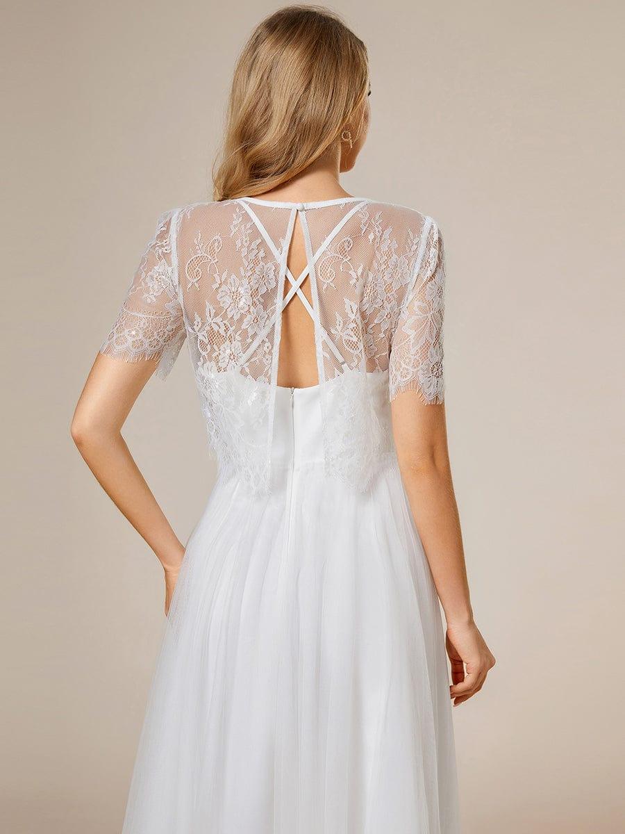 A-Line Spaghetti Strap Wedding Dress Paired with Lace Jacket #color_White