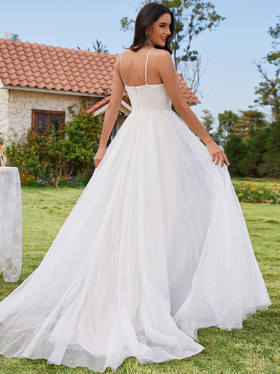 Halter Neck A-Line Tulle Wedding Dress with Applique #color_Ivory