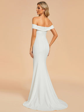 Off Shoulder Pleated Mermaid Wedding Dress with High Slit