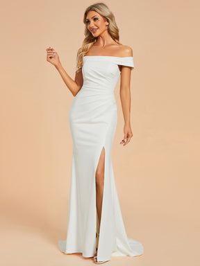 Off Shoulder Pleated Mermaid Wedding Dress with High Slit