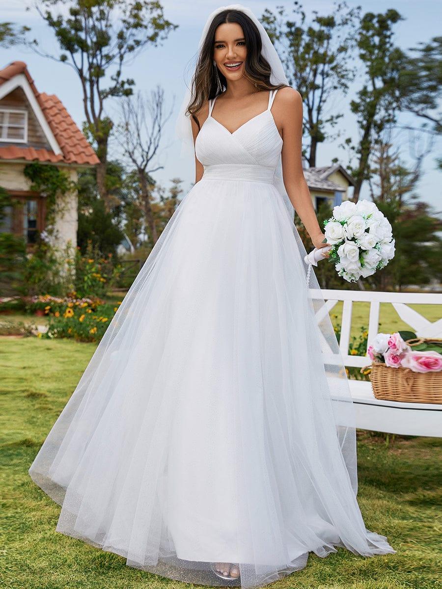 Butterfly Bow Back Spaghetti Strap Line Wedding Dress V Neck