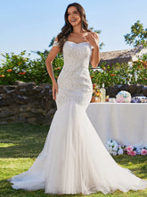 Off Shoulder Lace Mermaid Wedding Dress #color_Ivory