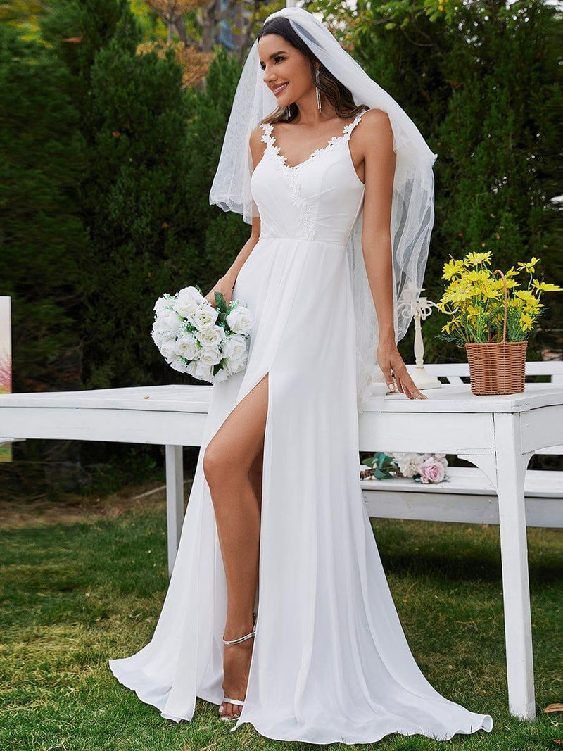Spaghetti Straps V-neck Chiffon Dress With Slit Tangerine Plus Size