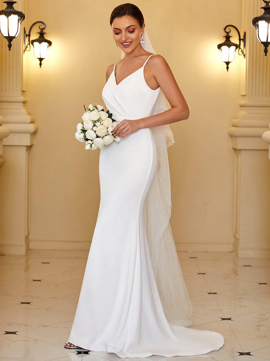 Cut-Out Sequin Back Spaghetti Strap Fishtail Wedding Dress