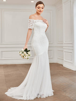 Off the Shoulder Bodycon Fishtail Vintage Embroidered Floral Lace Wedding Dress