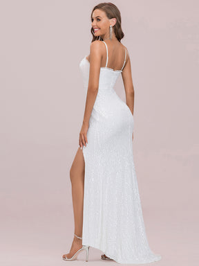 Sweetheart Spaghetti Strap Padded Slit Paillette Wedding Dress