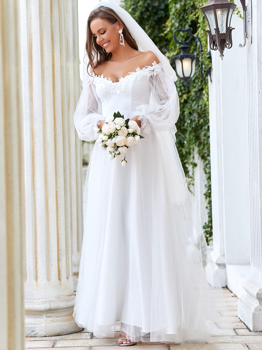 Custom Size Long Sleeve Off Shoulder Applique Maxi Wedding Dress