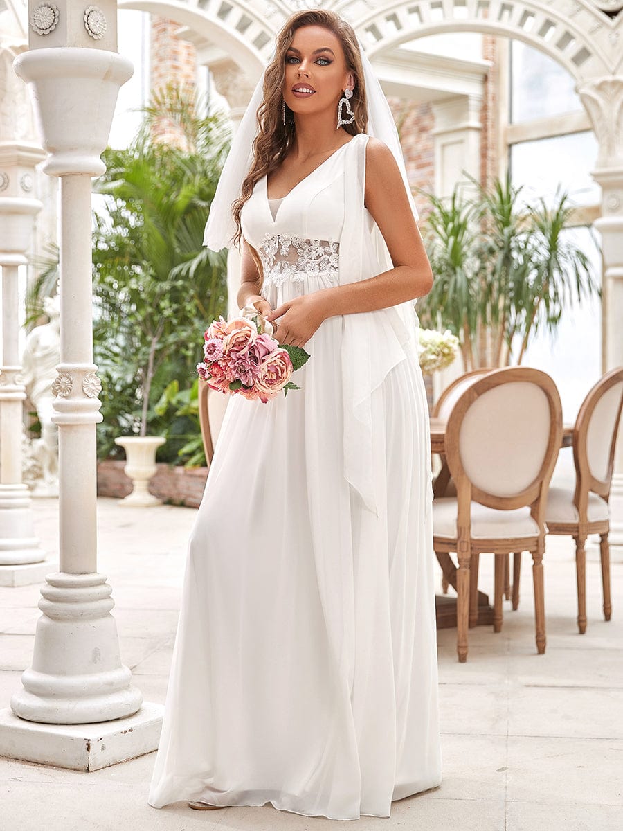 Custom Size Deep V Neck Applique Long Split  Wedding Dress