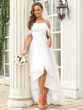 Custom Size Long Lace Spaghetti Straps High-Low Wedding Dress