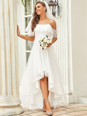Maxi Long Spaghetti Straps High Low Lace Wedding Dress