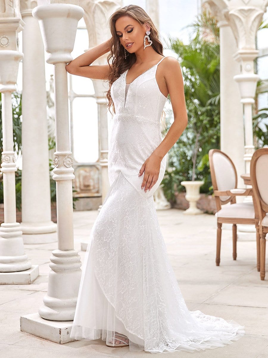 Gorgeous Sleeveless V-Neck Mermaid Long Wedding Dress