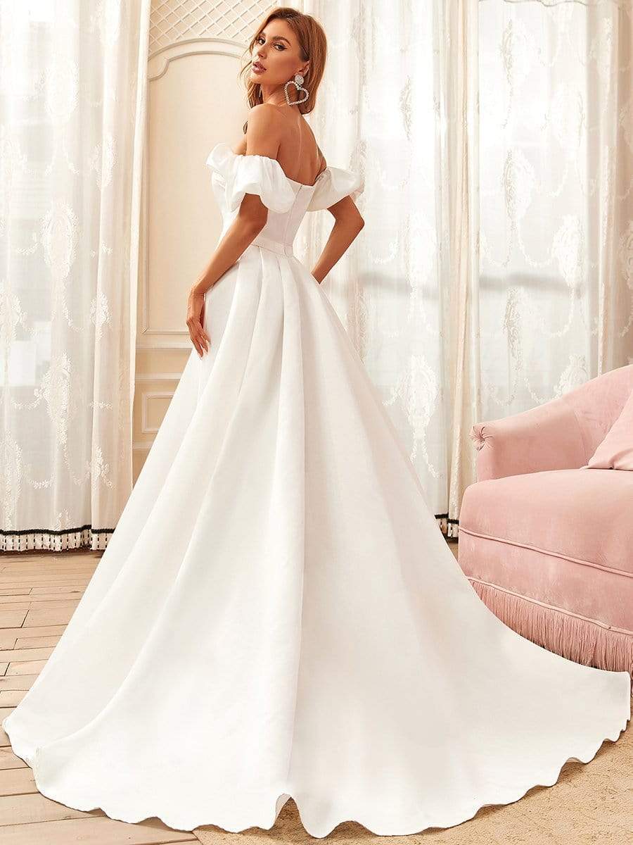Off Shoulders Puff Sleeves Princess Wedding Dress #color_Cream