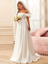 Off Shoulders Puff Sleeves Princess Wedding Dress #color_Cream