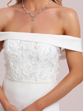 Off Shoulder Applique Fit and Flare Wedding Dress