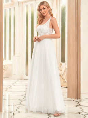 Sleeveless Applique Low Back Floor Length Wedding Dress