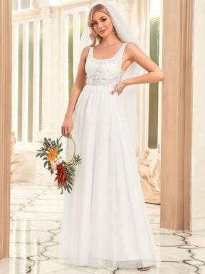 Sleeveless Applique Low Back Floor Length Wedding Dress