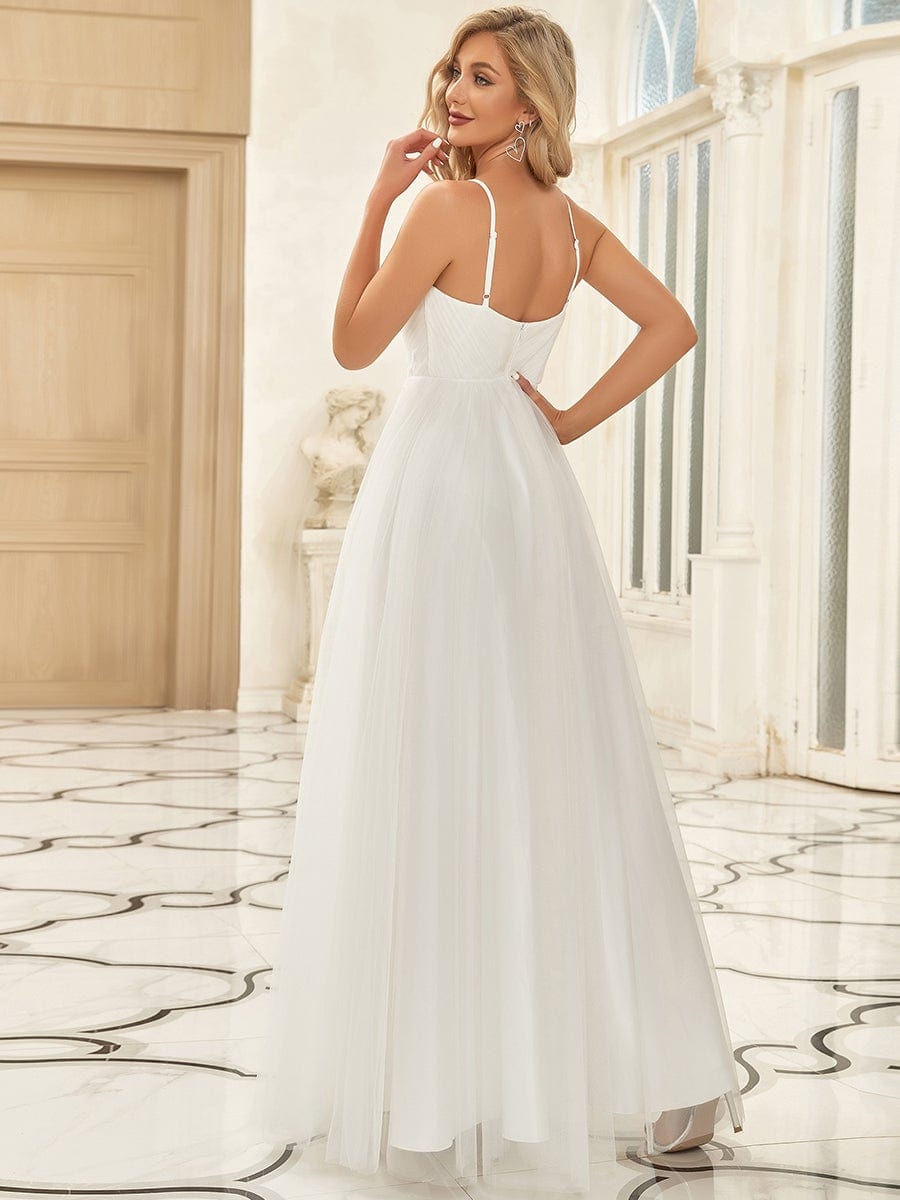 Color=White | Sweetheart A-Line Pleated Embroidered Wedding Dress-White 2