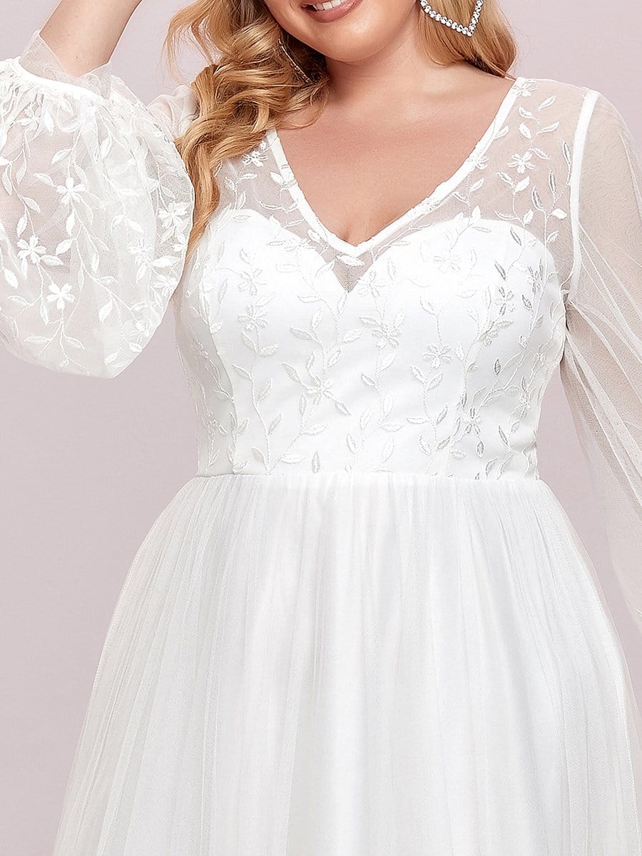 Sheer Long Sleeve Applique Floor Length Wedding Dress