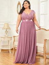Plus Size Lace Short Sleeve Floor Length Mother of the Bride Dress #color_Purple Orchid