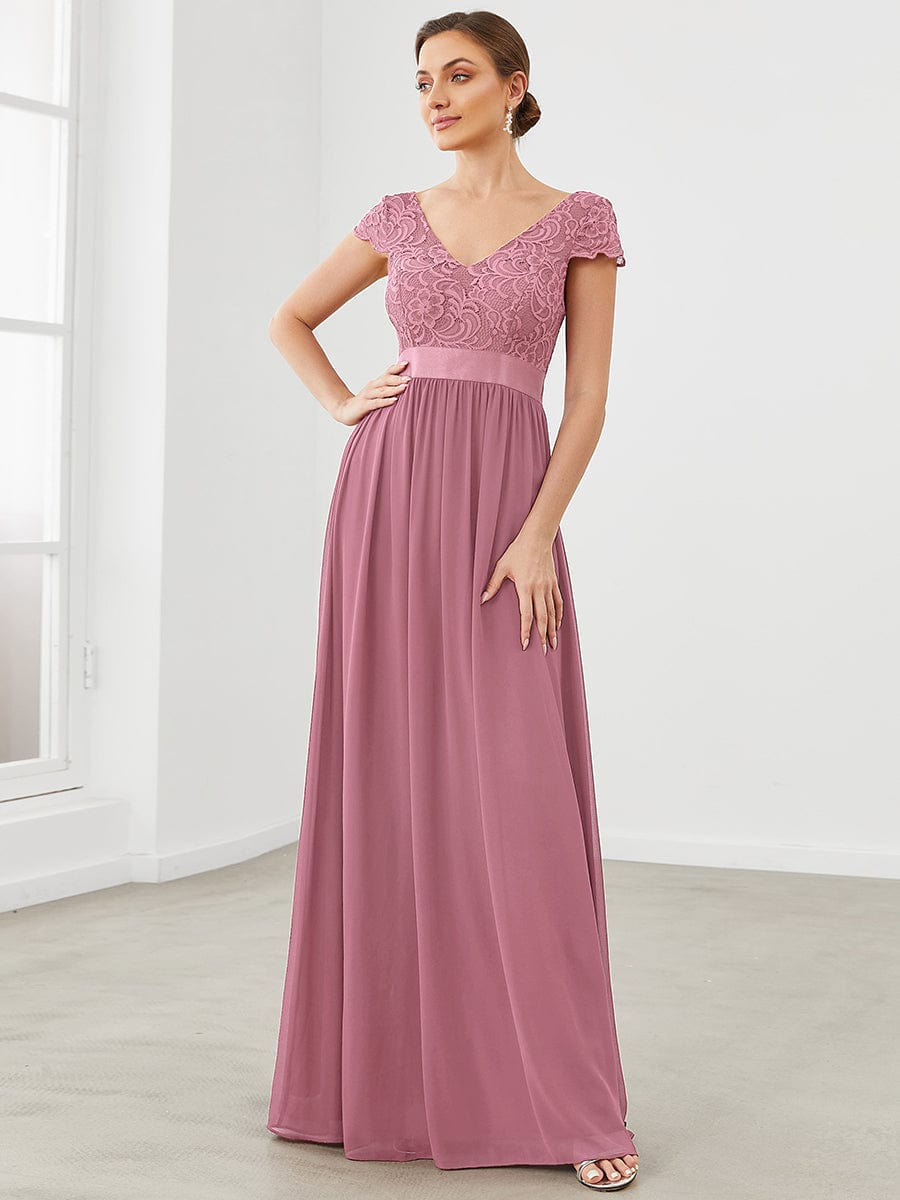 Lace Short Sleeve Maxi Mother of the Bride Dress