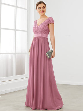 Lace Short Sleeve Maxi Mother of the Bride Dress