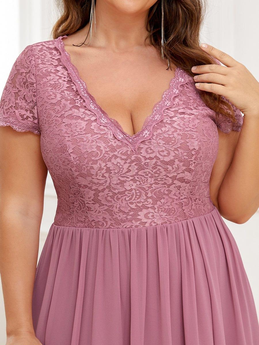 Brief Sleeve Vintage Ribbons Short Sleeve Higher Low Mother of the Bride Gown #color_Purple Orchid