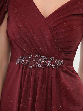 Ruched Short Sleeve Iridescent Applique Mother of the Bride Dress