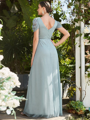 Ruched Short Sleeve Iridescent Applique Mother of the Bride Dress