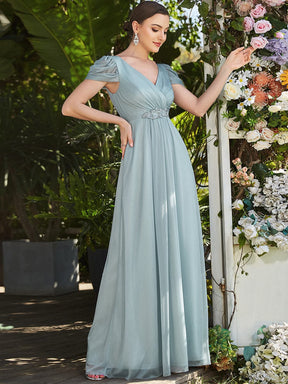 Ruched Short Sleeve Iridescent Applique Mother of the Bride Dress