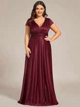 Custom Size Plus Size Cap Sleeve V-neck A-line Mother of the Bride Dress #color_Burgundy