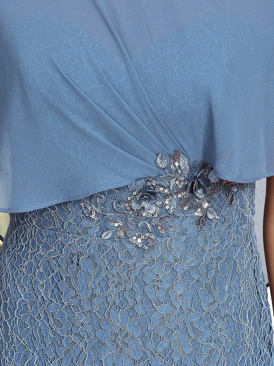 Elegant Capelet Lace Fit and Flare Mother of the Bride Dress #color_Dusty Blue