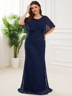 Custom Size Floral Embroidered Lace Sheath Gown With Chiffon capelet