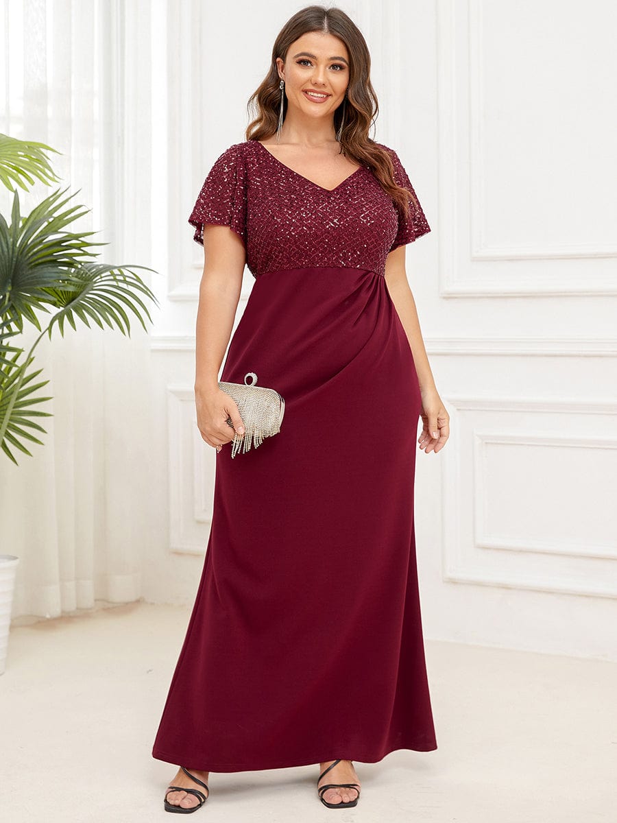 Sequin Short Sleeve Floor-Length Mother of the Bride Dress
